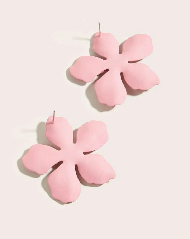 Pink Flower studs with Rhinestones
