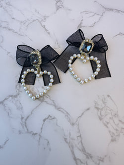 Pearl Heart & Bow Drop Earrings