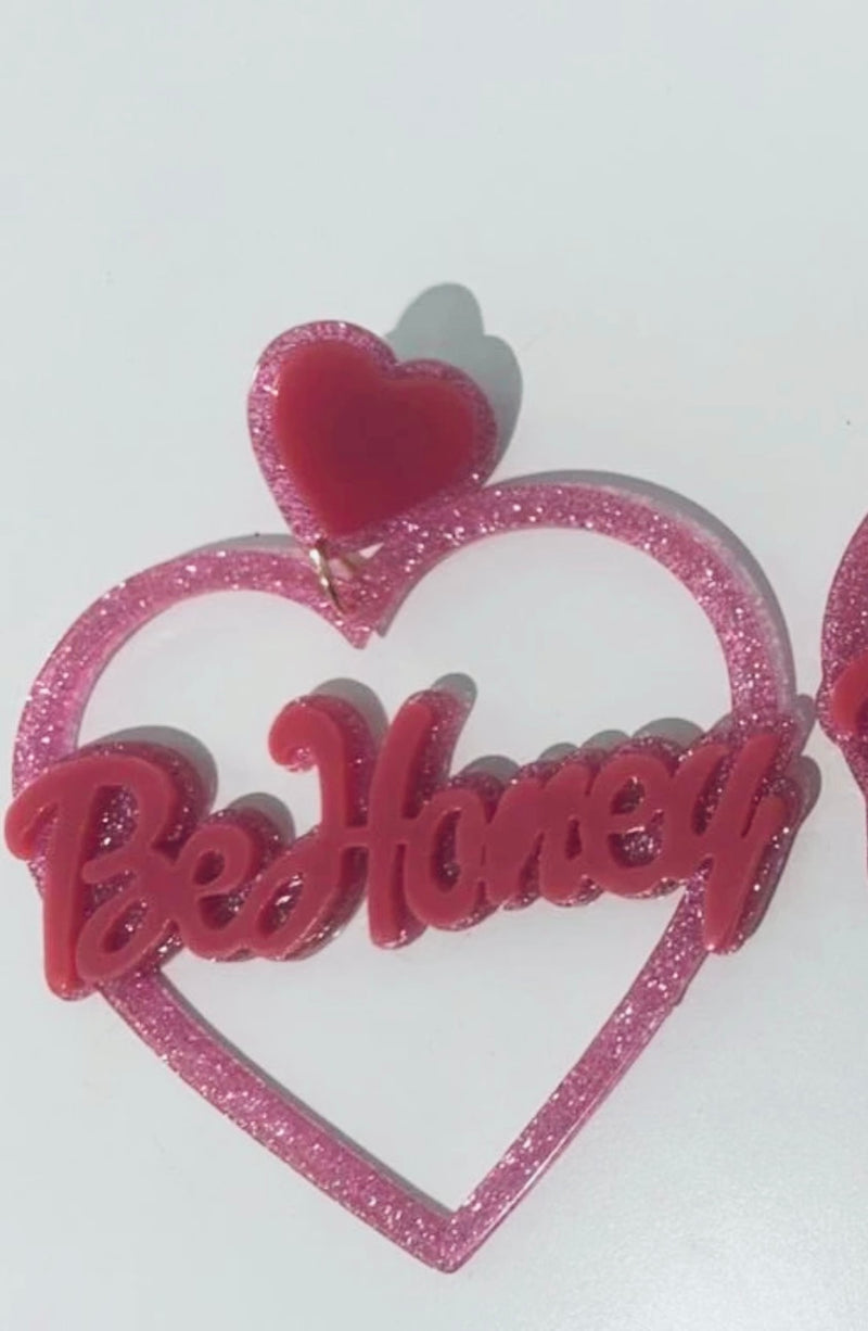 Be Honey - Sparkly Huge Pink Heart Earrings