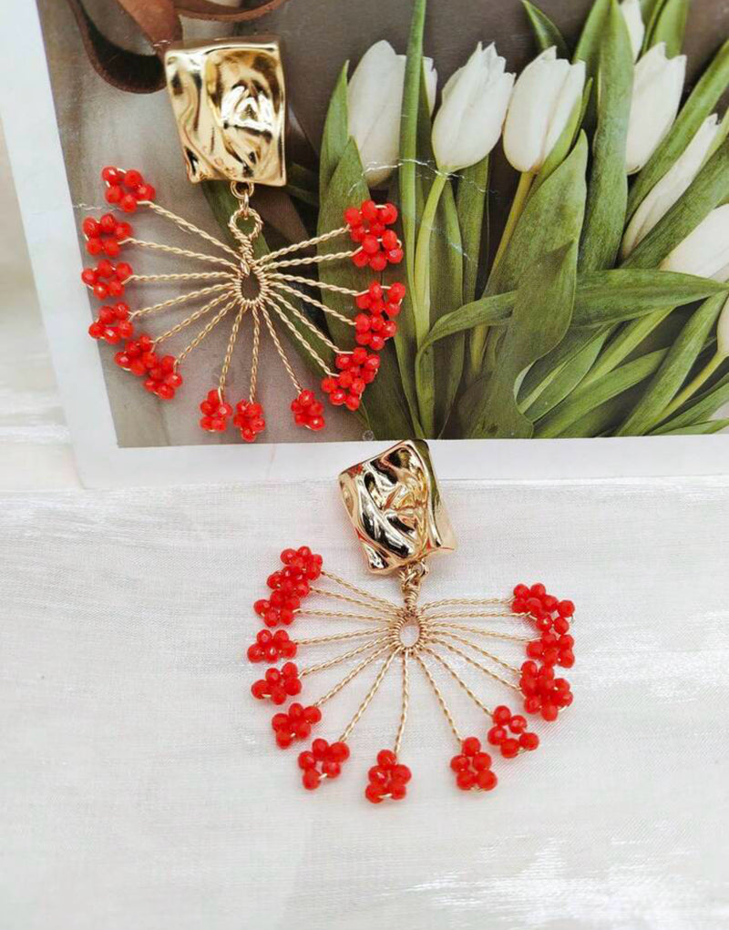 Bohemian Style Crystal Fan-Shaped Earrings