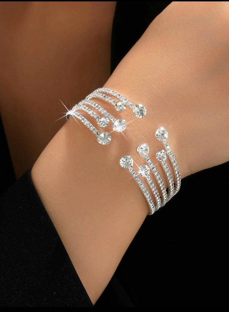 Open End Sparkling Bracelet For Women - 1pc Diamond-set