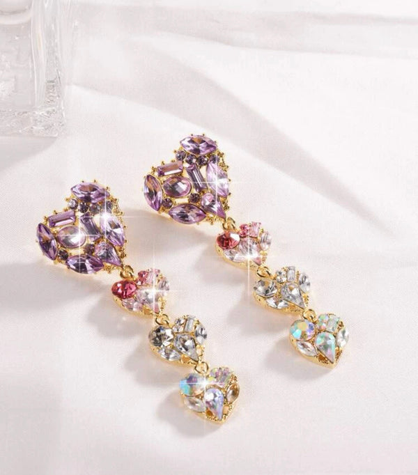 Rhinestones Heart Dangle Earrings