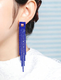 Luxurious Royal Blue Rhinestone Tassel Drop Earrings