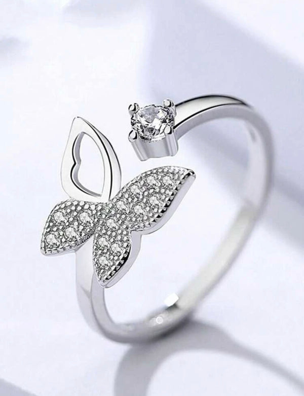 Elegant Rhinestone Butterfly Ring -  1pc