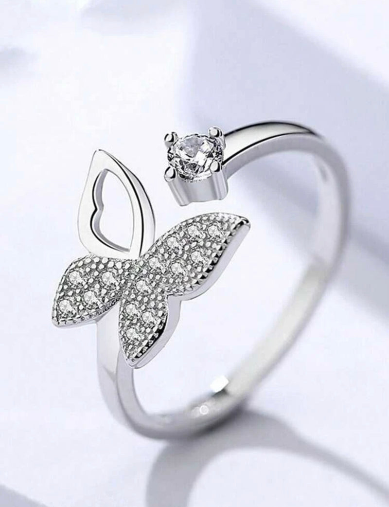 Elegant Rhinestone Butterfly Ring -  1pc
