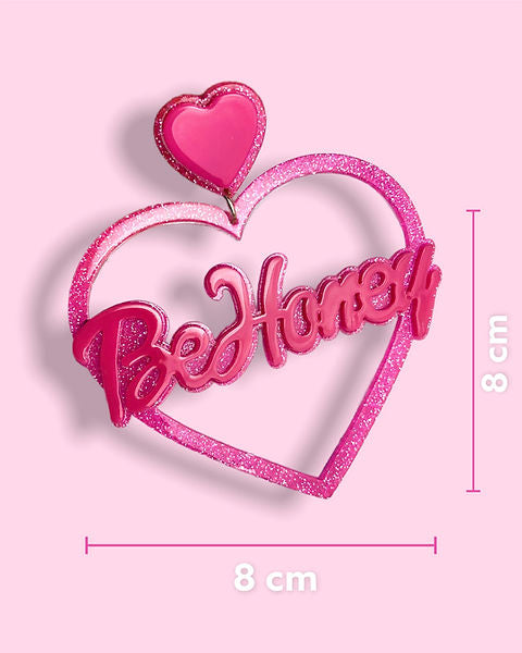 Be Honey - Sparkly Huge Pink Heart Earrings