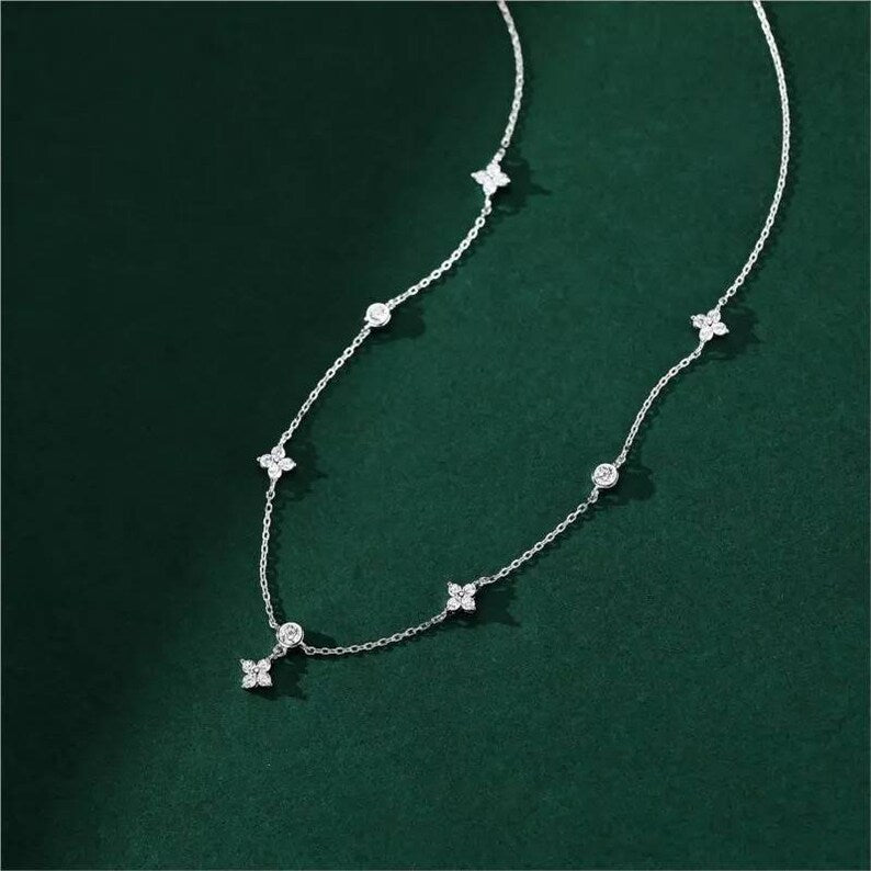 Leaf Zircon Flower Chain Necklace