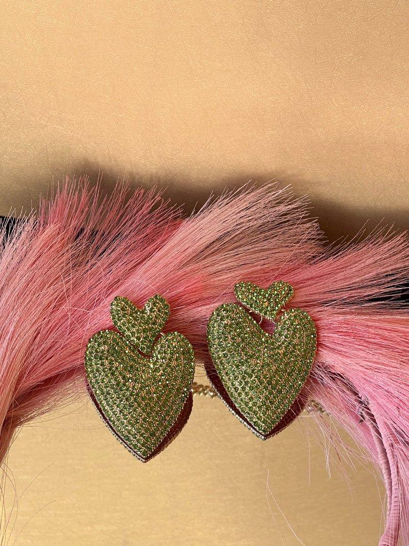 Alloy & Glass Peach Heart Drop Earrings —  1pair