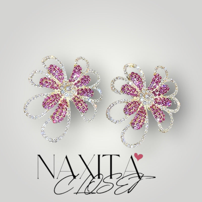 Glamorous Rhinestone Flower Stud Earrings