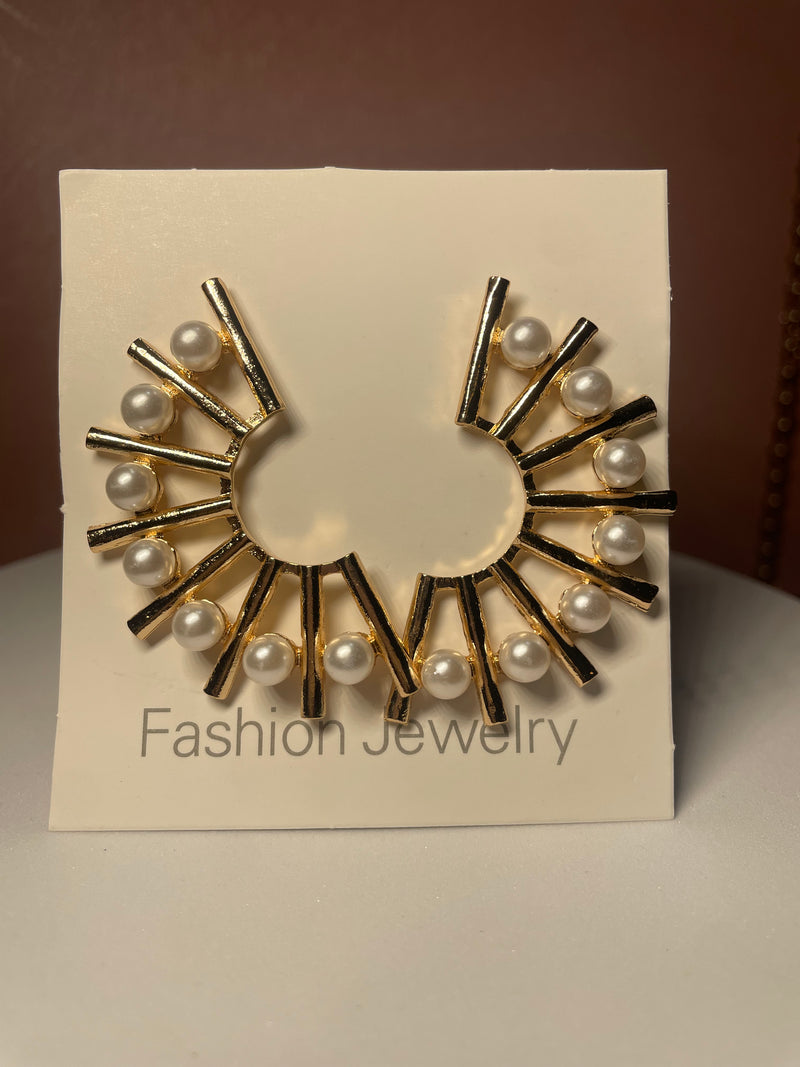 Gold Pearl Semi Circle Earrings