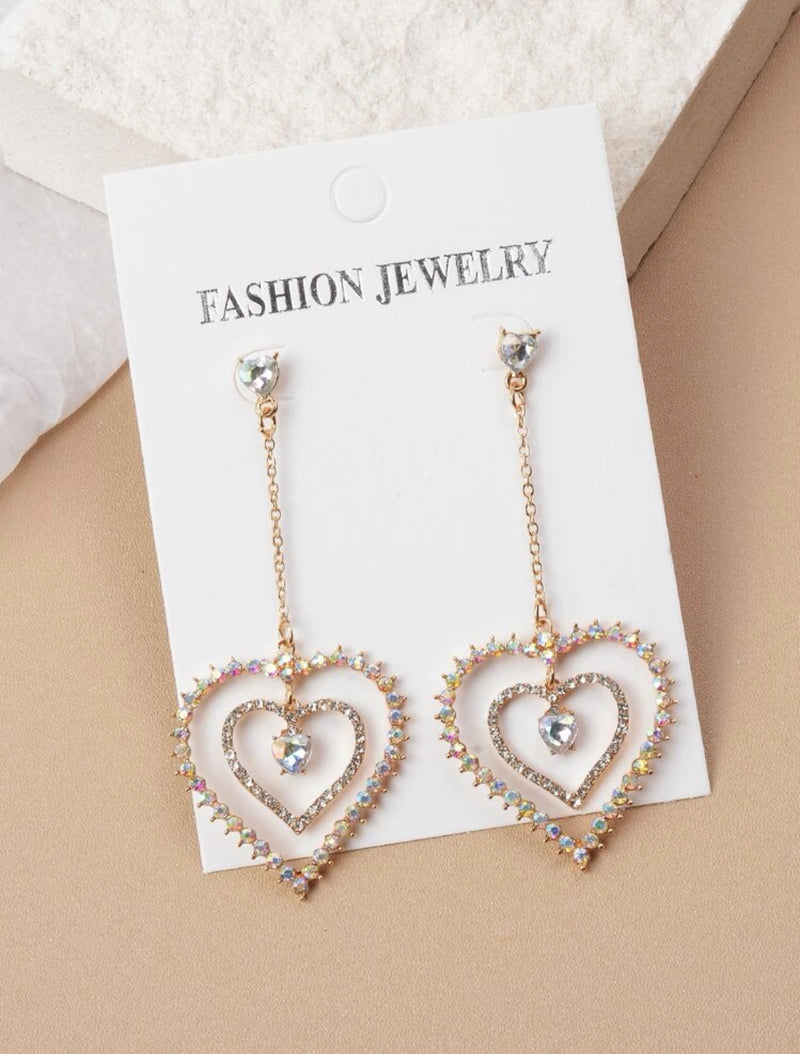 Rhinestone Heart Drop Earrings