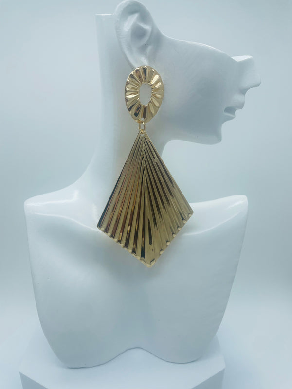 Elongated Triangular Hanging Gold Earrings.