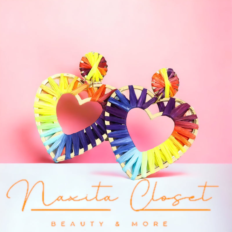 Rattan Raffia Hoop Drop Earrings - Handmade Colorful Rainbow Earring