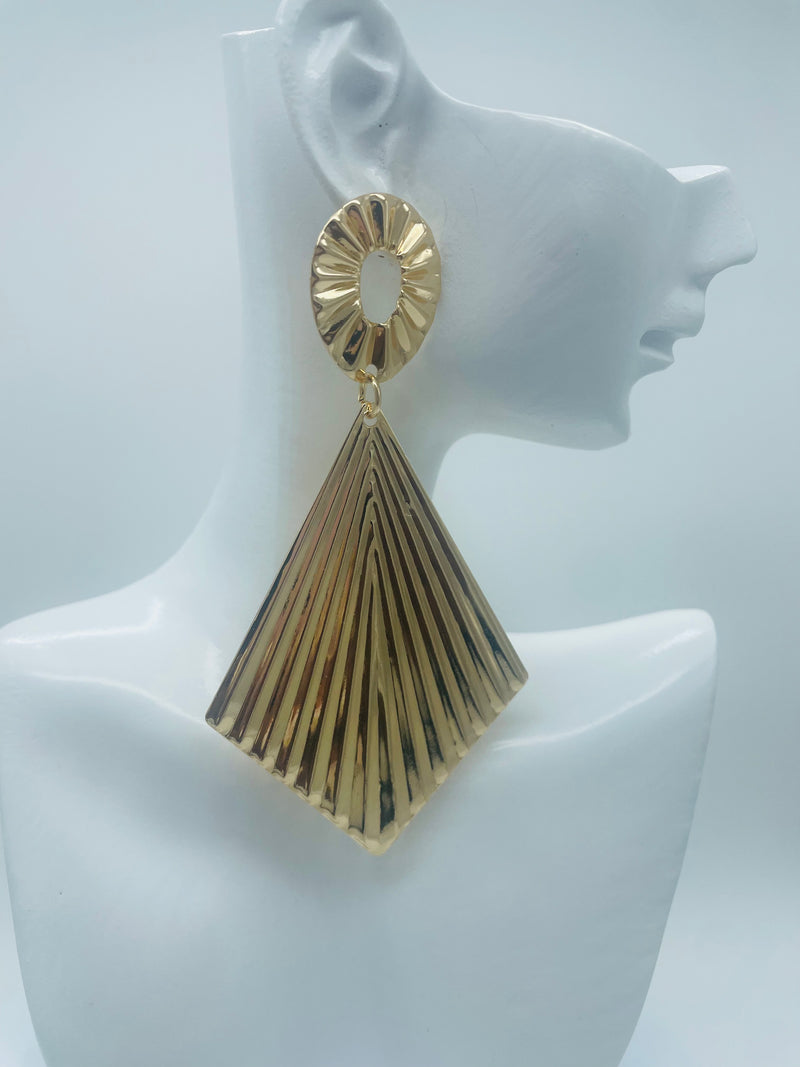 Elongated Triangular Hanging Gold Earrings.
