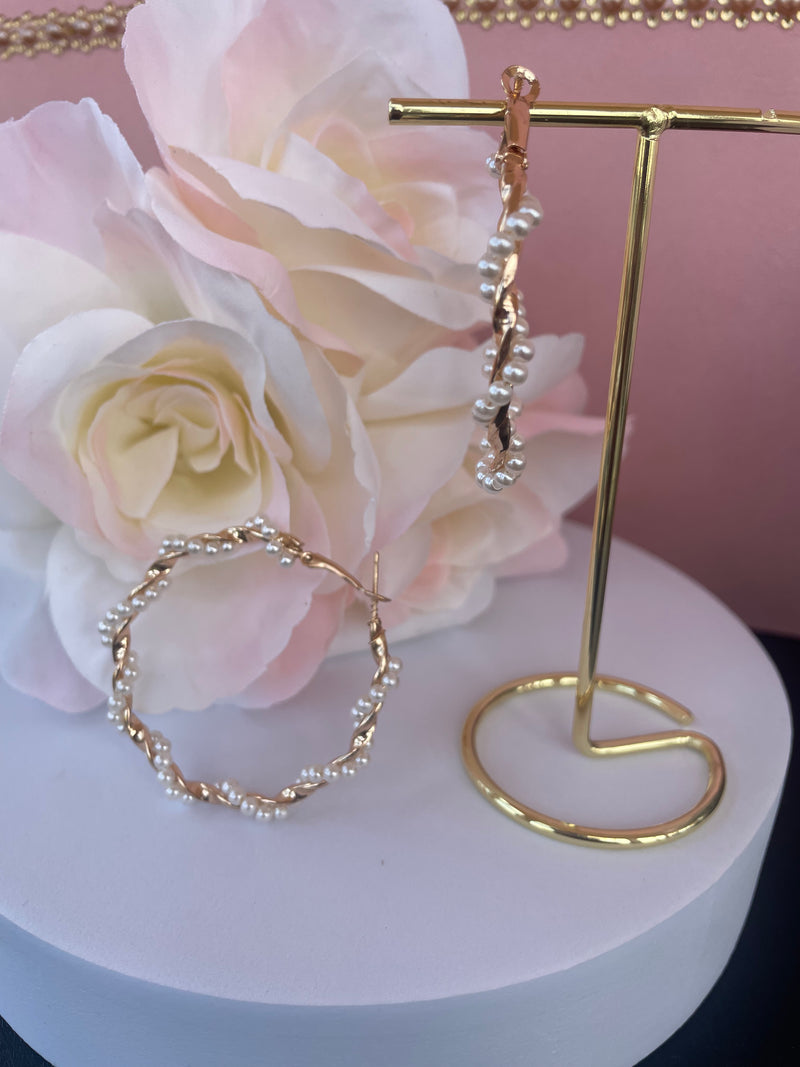 Pearl Twist Hoop Gold Earrings