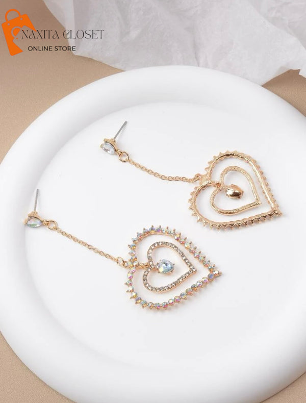 Rhinestone Heart Drop Earrings