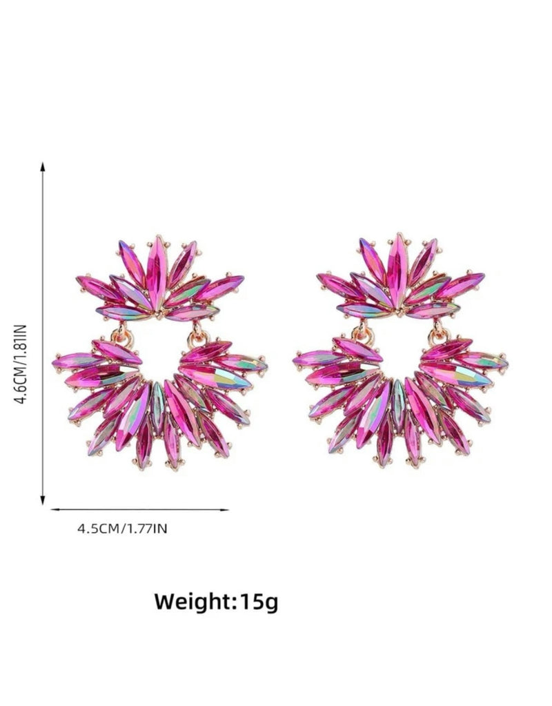 Glamorous Rhinestone Flower Shaped Drop Earrings