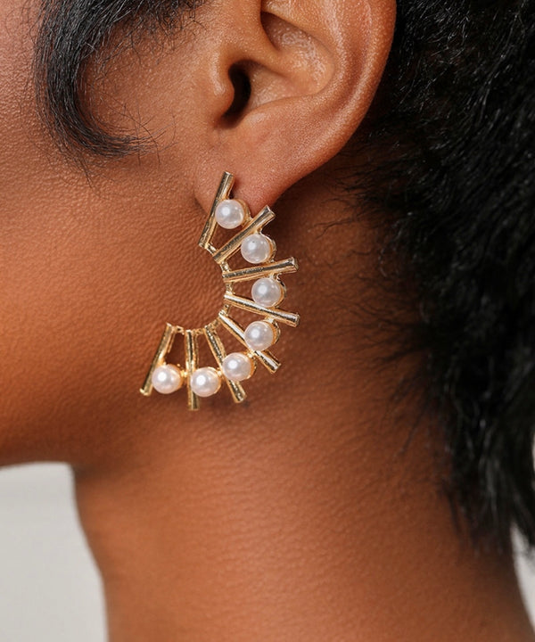 Gold Pearl Semi Circle Earrings