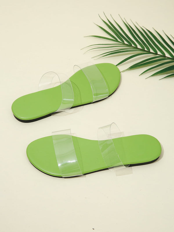 Double Clear Strap Open Toe Slide Sandals