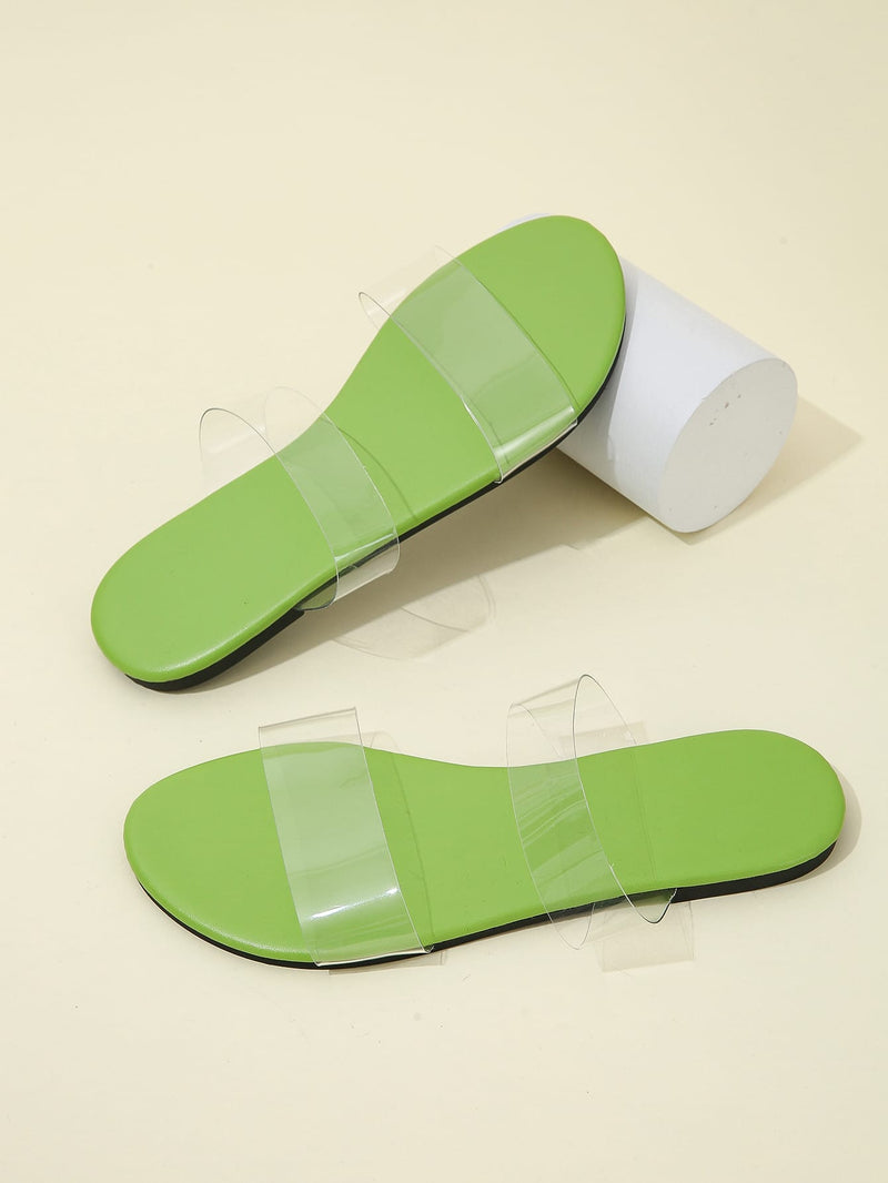 Double Clear Strap Open Toe Slide Sandals