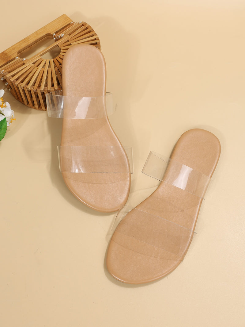 Double Clear Strap Open Toe Slide Sandals