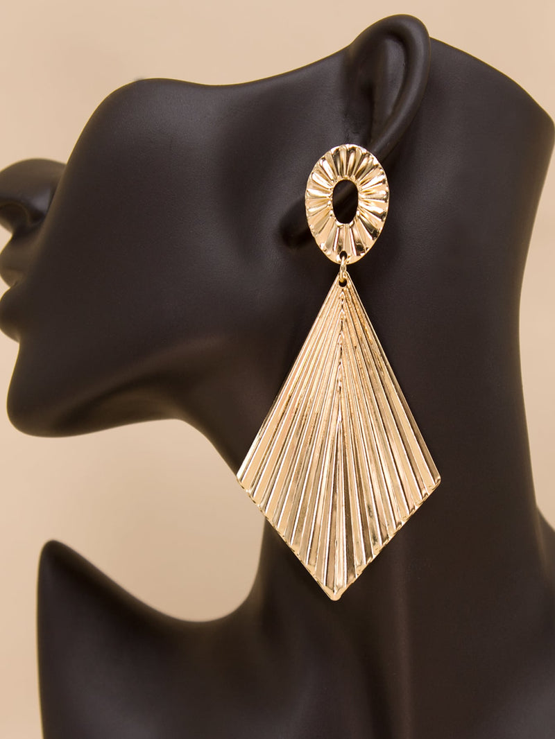 Elongated Triangular Hanging Gold Earrings.