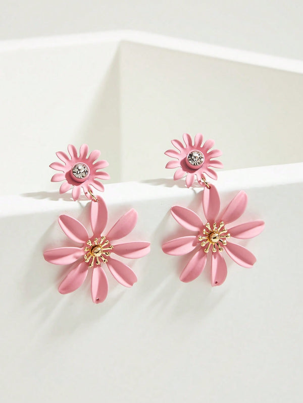 Rhinestone Flower Drop Earrings