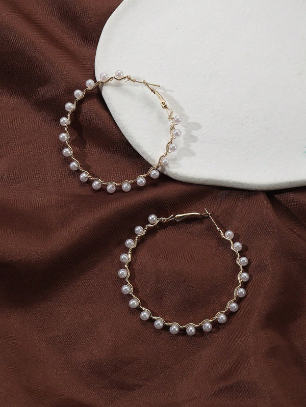 Faux Pearl Hoop Earrings