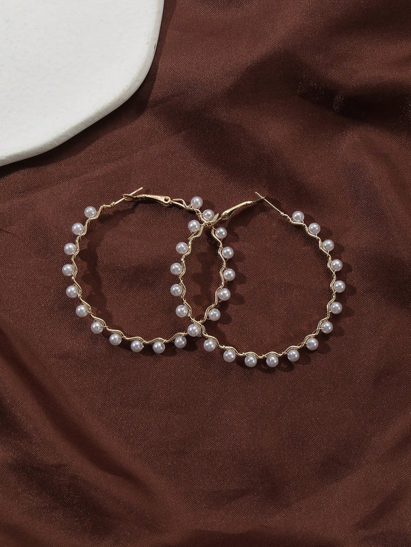 Faux Pearl Hoop Earrings