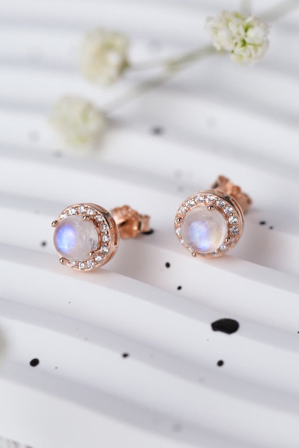 Natural Moonstone 925 Sterling Silver Stud Earrings — High Quality