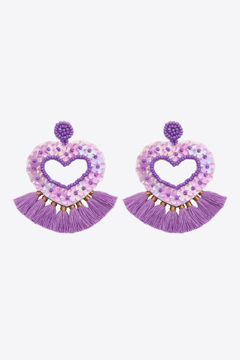 Pair Boho Style Heart Tassel Dangle Earrings