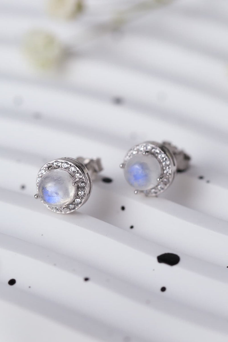 Natural Moonstone 925 Sterling Silver Stud Earrings — High Quality