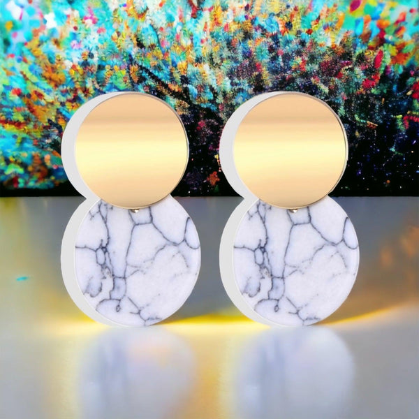 Marble Round Design Earrings - 1 pair - Naxita Closet