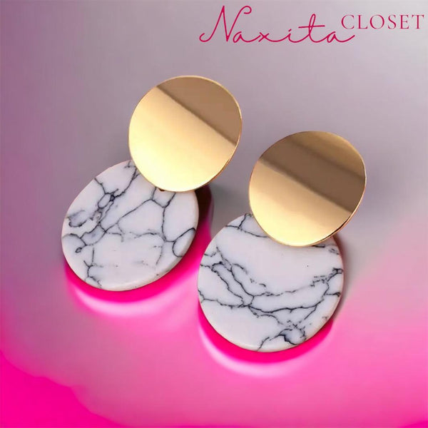 Marble Round Design Earrings - 1 pair - Naxita Closet