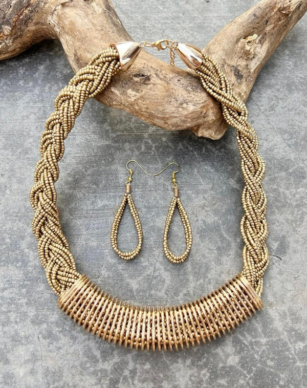 Layered Beaded Necklace & Water Drop Earrings - Naxita Closet