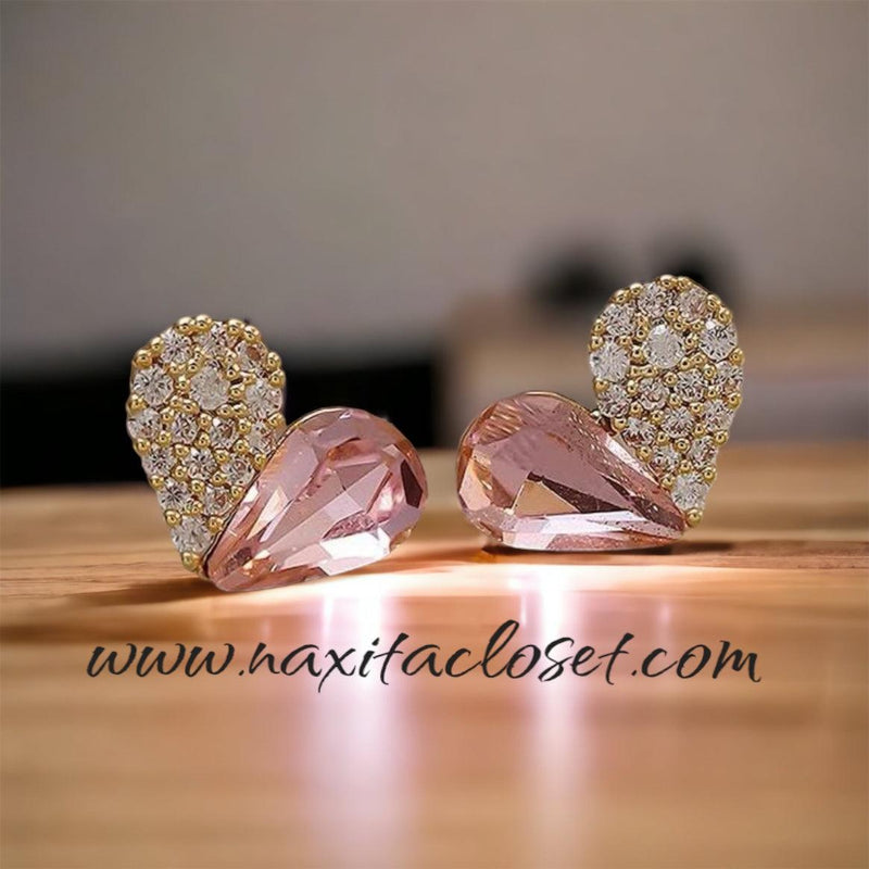 Crystal Bling Heart Stud Earrings - Naxita Closet