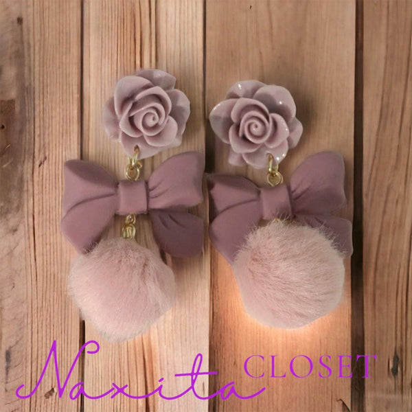 Flower & Bow Drop Earrings - Naxita Closet