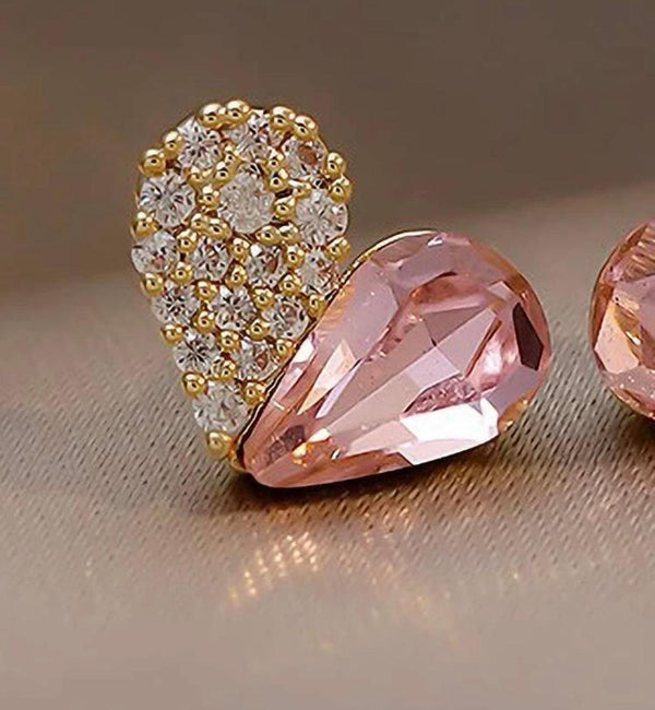 Crystal Bling Heart Stud Earrings - Naxita Closet