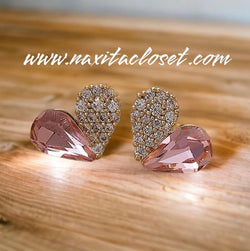Crystal Bling Heart Stud Earrings - Naxita Closet