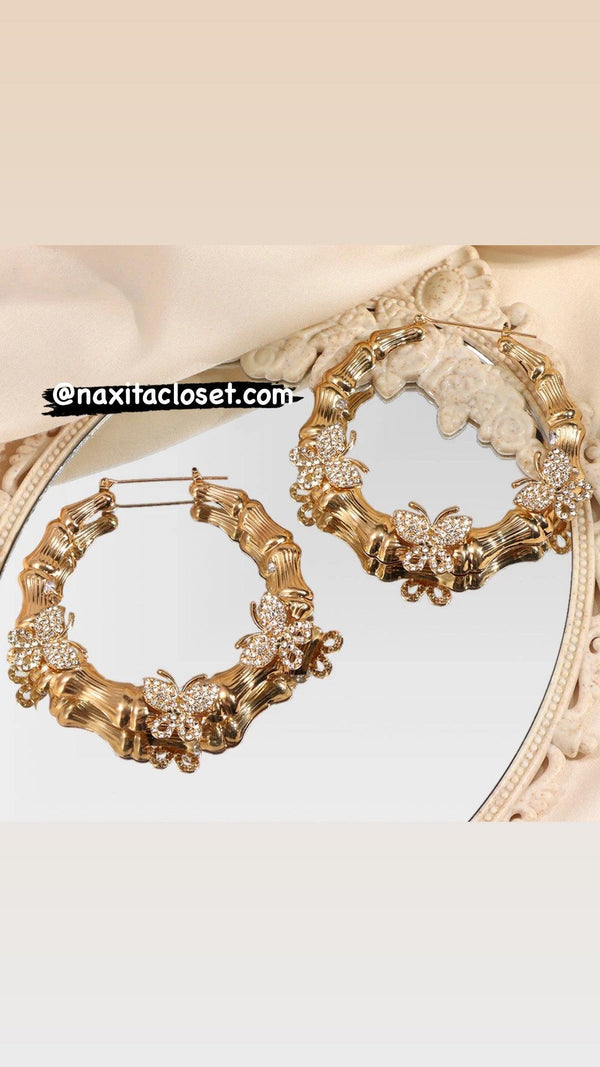 Luxury Crystal Butterfly Bamboo Hoop Earrings - Naxita Closet