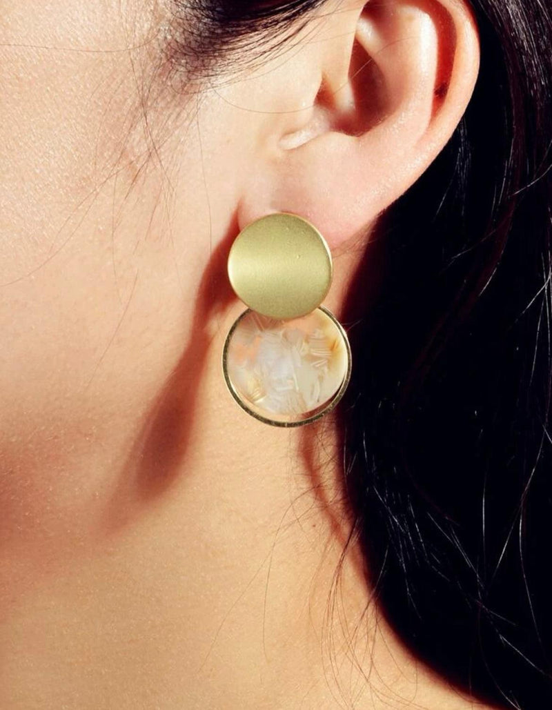 Marble Round Design Earrings - 1 pair - Naxita Closet