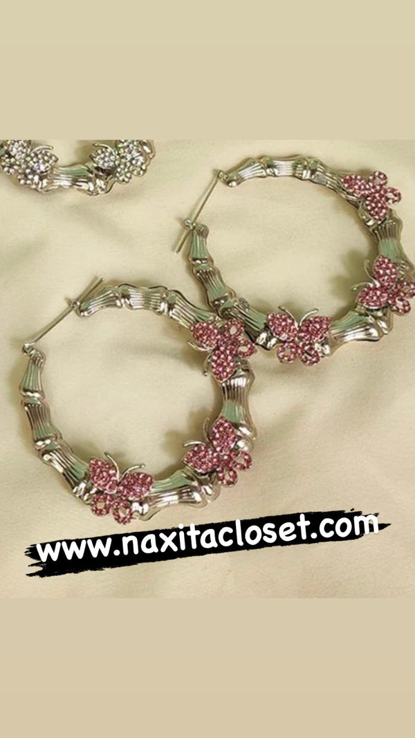 Luxury Crystal Butterfly Bamboo Hoop Earrings - Naxita Closet