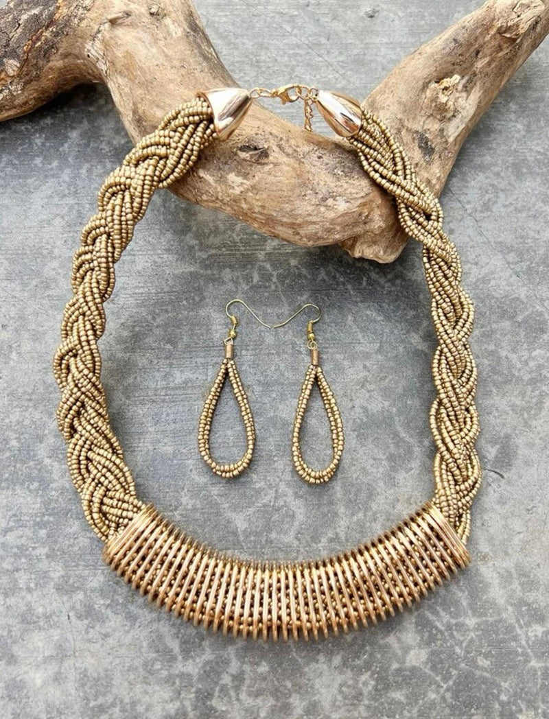 Layered Beaded Necklace & Water Drop Earrings - Naxita Closet