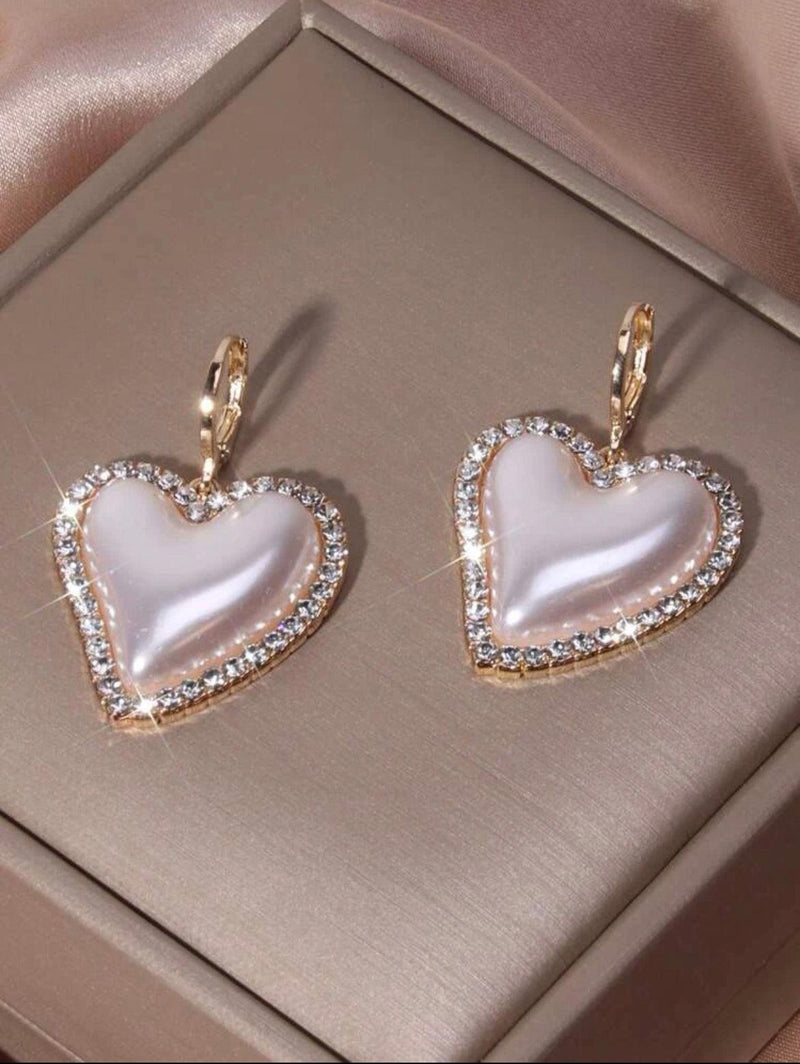 Glamorous Rhinestone & Faux Pearl Detail Heart Jewelry - Naxita Closet