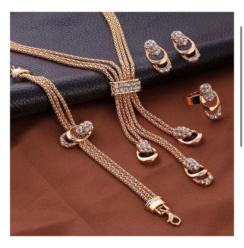 Diamond Flower Jewelry Set 4 PCs - Earring - Ring - Bracelet -Necklace Pendant - Naxita Closet
