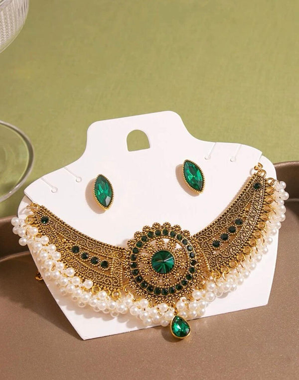 Rhinestone & Faux Pearl Jewelry Set 3pcs - Naxita Closet