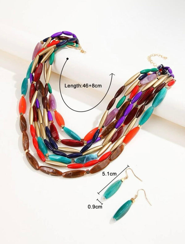 Rainbow Beaded Necklace, Colorful Jewelry - Naxita Closet