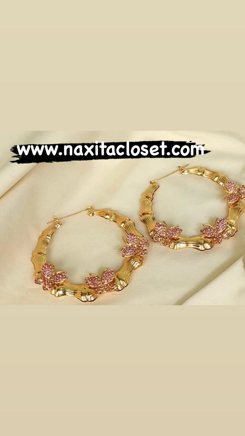 Luxury Crystal Butterfly Bamboo Hoop Earrings - Naxita Closet
