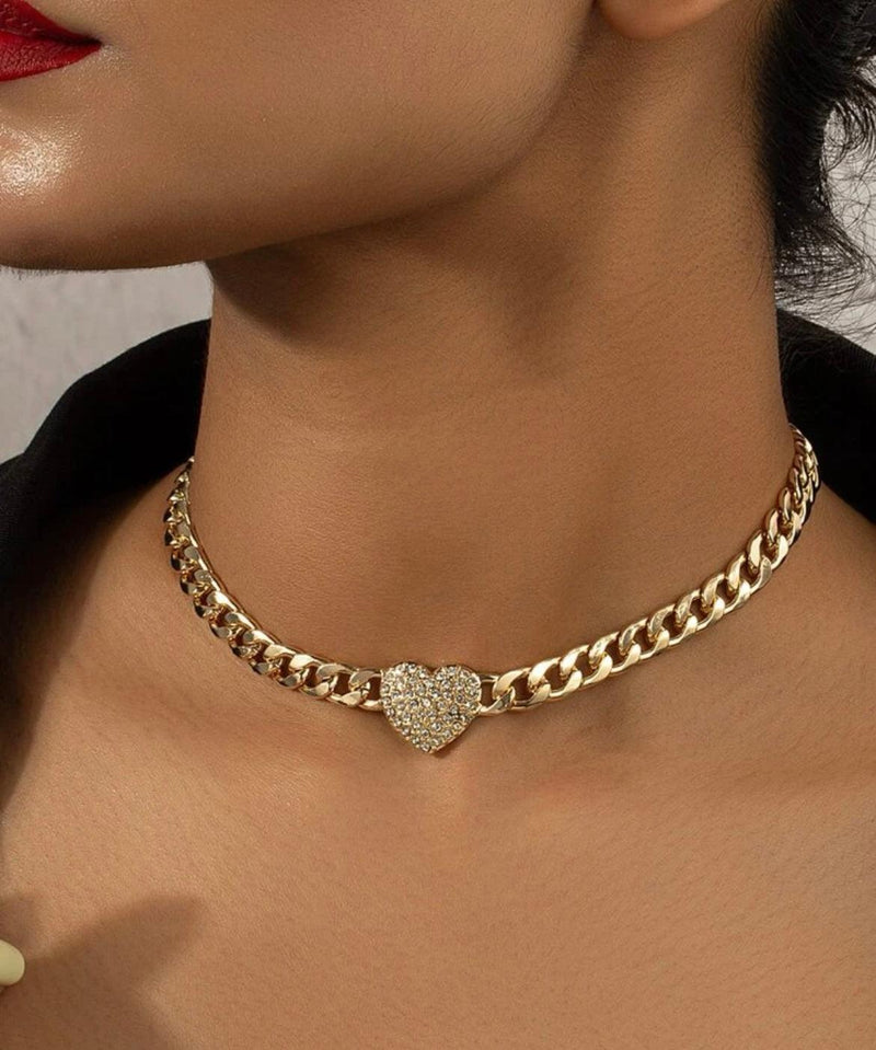 Rhinestone Heart Necklace - Naxita Closet