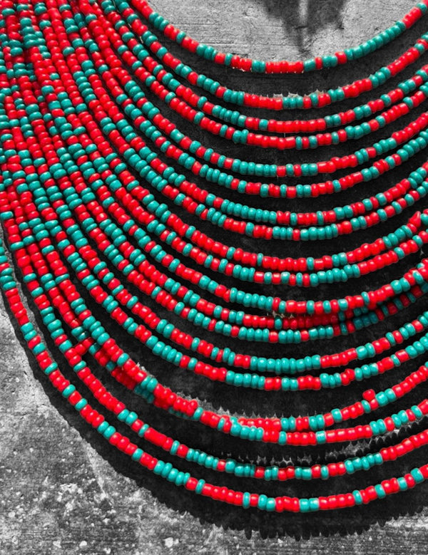Seed Bead Layered Necklace + Drop Seed Bead Earrings Set Boho - Naxita Closet